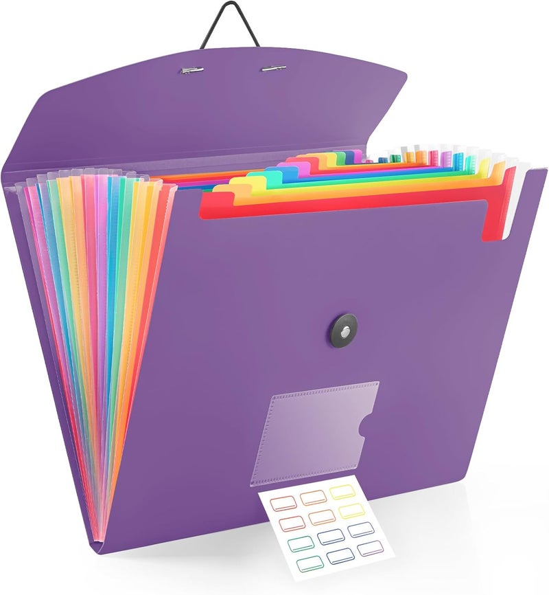 RIEJIN 13 Pocket Accordion File Organizer with Elastic Closure, Expanding File Folder for Letter Size A4 Papers, Ideal for Home, Office Supplies, College Essentials - Purple - Image 1